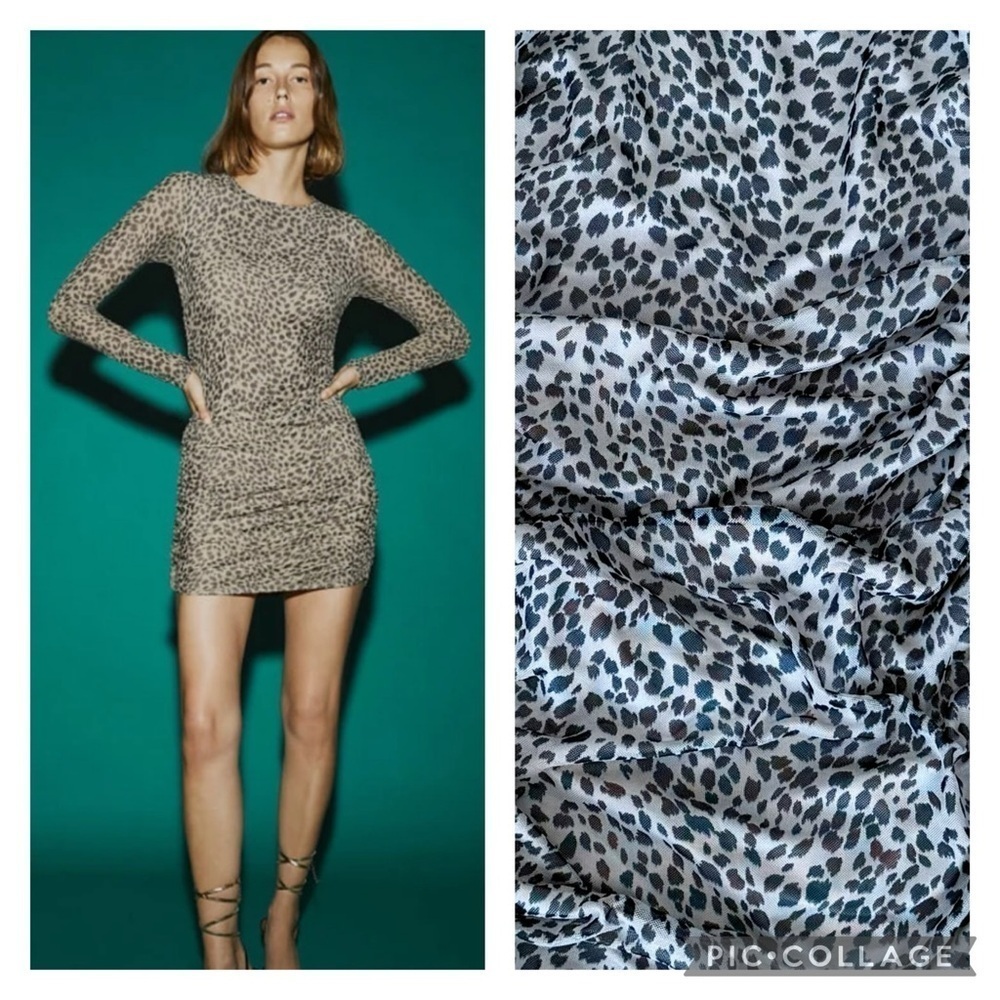 Reformation Leopard Sheer Sleeves Tomas Long Sleeve Mini Dress Sz XS